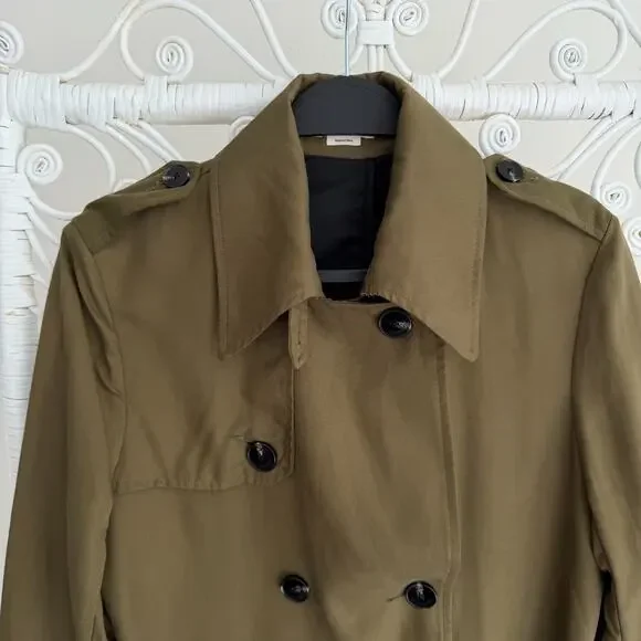 Zadig & Voltaire Trench Coat Medium Green La Parisienne Lyocell Military Belted - Picture 3 of 16